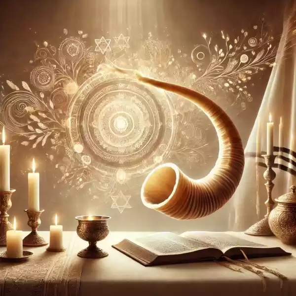 DALLE 2024-10-07 12.55.13 - A serene and spiritual image representing the Jewish High Holy Days Jamim Noraim combining both symbolic and abstract elements. In the foreground a